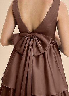 Azazie Meadowyn Junior Espresso A-Line Bow Stretch Satin Dress image6