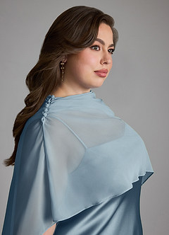 Azazie Jaleesa Vestidos de damas de honor Vestido Azul Polvoriento de Satén Elástico de Corte Recto con Cuello alto image10