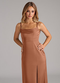 Azazie Callan Bridesmaid Dresses Bronzer A-Line Pleated Stretch Satin Convertible Dress image7