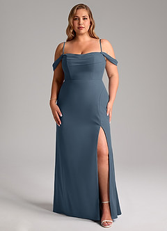Azazie Saige Brautjungfernkleider Wandelbar A-Linie Schulterfrei Chiffon Kleid Neptunblau image14