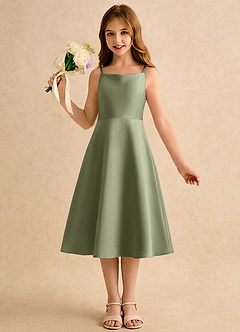 Azazie Jaella Girls Formal Flower Girl Dresses Pistachio A-Line Pleated Matte Satin Dress image4