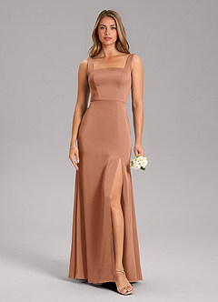 Azazie Frostine Vestidos de damas de honor Vestido de Bronceador de Satén Elástico de Corte en A con Lazo image3