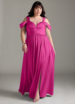 Azazie Lianne Brautjungfernkleider A-Linie Schulterfrei Stretch-Satin Kleid Fuchsia image9