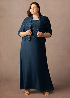 Azazie Cornelia Mother of the Bride Dresses Dark Navy Sheath Square Neckline Sequins Chiffon Dress image13