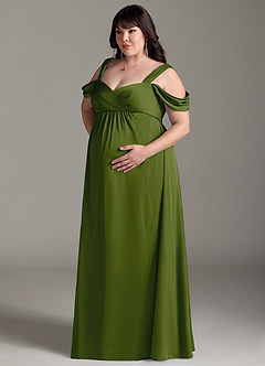 Azazie Rhea Maternity Bridesmaid Dresses A-Line Off-The-Shouler Pleated Stretch Satin Floor-Length Dress image11