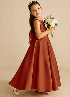 Azazie Pipsy Flower Girl Dresses Paprika A-Line Bow Matte Satin Dress image3