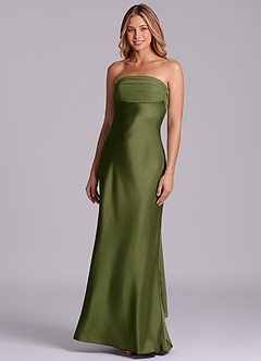 Azazie Ailanie Brudtärnklänningar Klä av Tubklänning i Stretch Satin Axelbandslös Oliv image1