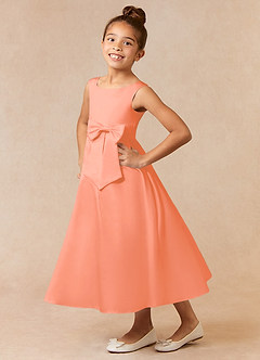 Azazie Lindy Flower Girl Dresses Sunset A-Line Pleated Matte Satin Dress image1