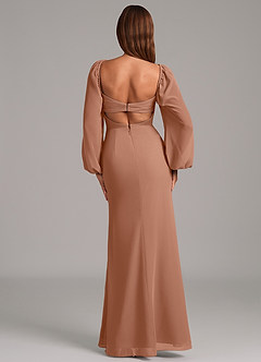 Azazie Brixley Brudtärnklänningar Klä av Sjöjungfru i Chiffong Långärmad Bronzer image2