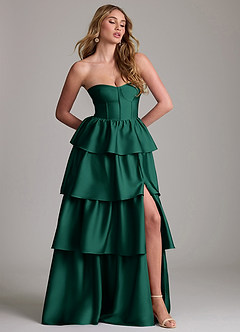Azazie Faye Bridesmaid Dresses Emerald A-Line Ruched Stretch Satin Dress image4