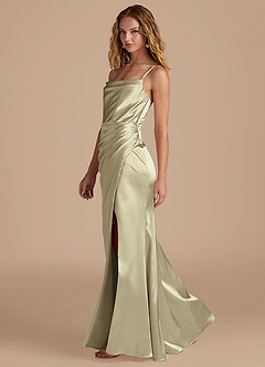 Azazie Marzia Bridesmaid Dresses Moss Green Mermaid Pleated Metallic Satin Dress image2
