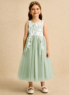 Azazie Sundae 플라워 걸 드레스 볼가운 레이스 티 길이 드레스 image7