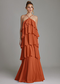 Azazie Deena Bridesmaid Dresses Burnt Orange A-Line Ruched Chiffon Dress image1