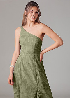 Azazie Ellianna Bridesmaid Dresses Pistachio A-Line One Shoulder Floral Burnout Dress image5