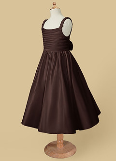 Azazie Cutie Pie Flower Girl Dresses Ganache A-Line Pleated Matte Satin Dress image6