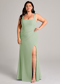 Azazie Mero Bridesmaid Dresses Dusty Sage Sheath Pleated Chiffon Dress image9
