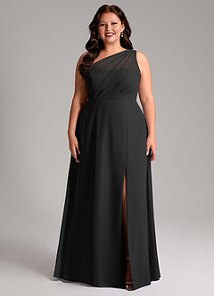 Azazie Phaedra Bridesmaid Dresses Black A-Line One Shoulder Chiffon Dress image1