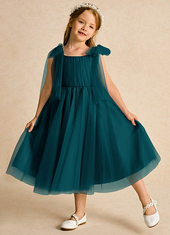 Azazie Dori Robe Demoiselle D'honneur Fillette Robe Trapèze en Tulle Rayé Vert Pin image4
