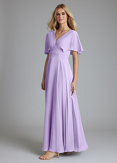 Azazie Pamela Vestidos de damas de honor Vestido de Lila de Gasa de Corte en A con Cuello en V plisado image3