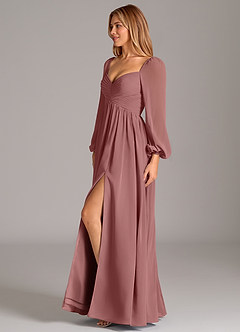 Azazie Alia Bridesmaid Dresses Desert Rose A-Line Long Sleeve Chiffon Dress image3
