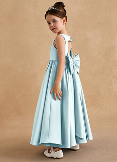 Azazie Bettie Blumenmädchenkleider A-Linie Schleifen Matte Satin Kleid Seegrün image3
