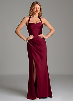 Azazie Serenity Bridesmaid Dresses Burgundy Mermaid Sweetheart Neckline Stretch Satin Dress image5