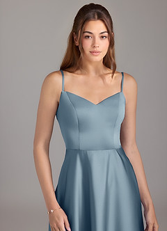 Azazie Marley Bridesmaid Dresses Dusty Blue A-Line Off the Shoulder Stretch Satin Convertible Dress image2