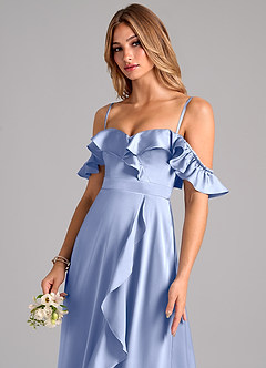 Azazie Lyra Bridesmaid Dresses Ice A-Line Off the Shoulder Stretch Satin Convertible Dress image7