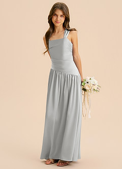 Azazie Dotty Junior A-Linie Plissee Stretch-Satin Kleid Silber image1