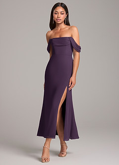 Azazie Saige Bridesmaid Dresses Plum Sheath Off the Shoulder Chiffon Convertible Dress image3