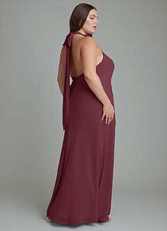 Azazie Velli Robes de demoiselle d'honneur Robe Sirène en Mousseline de soie Col haut Cabernet image13