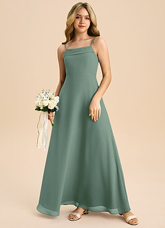 Azazie Anselie Junior Eucalyptus A-Line Off the Shoulder Chiffon Dress image7