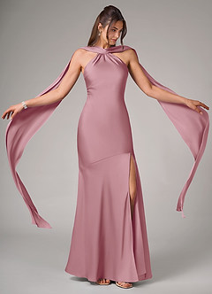 Azazie Kinsley Bridesmaid Dresses Vintage Mauve Mermaid Side Slit Stretch Satin Dress image2