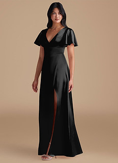 Azazie Lani Final Sale Black A-Line Metallic Satin Dress image5