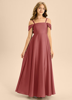 Azazie Rowena Junior Antique Rose A-Line Bow Stretch Satin Dress image3