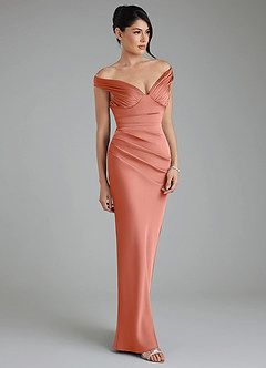 Azazie Stella Bridesmaid Dresses Salmon Pink Sheath Corset Stretch Satin Convertible Dress image5