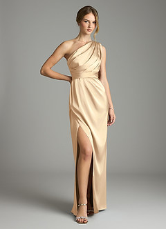 Azazie Emorie Brautjungfernkleider Etui One-Shoulder Stretch-Satin Kleid Champagner image1