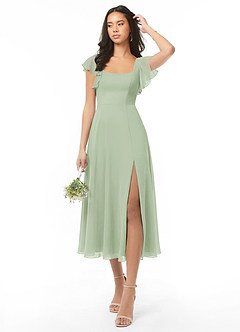 Azazie Bondi Bridesmaid Dresses Dusty Sage A-Line Ruched Chiffon Dress image1