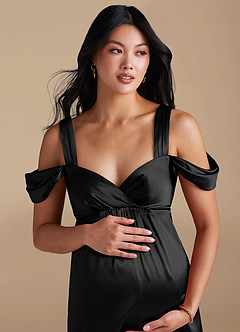 Azazie Rhea vestidos de dama de honor de maternidad Vestido de Corte En A Plisado Hasta el suelo Satén Metálico image3