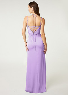 Azazie Desi Bridesmaid Dresses Lilac Sheath Halter Corset Stretch Satin Dress image2