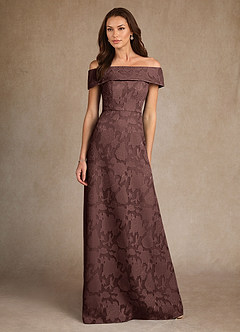 Azazie Medford Final Sale Espresso A-Line Off the Shoulder Floral Burnout Dress image4