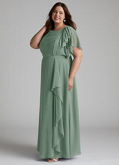 Azazie Aaliyah Modest Bridesmaid Dresses A-Line Scoop Pleated Chiffon Floor-Length Dress image7