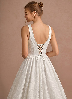 Roxanna White Jacquard Lace Up Back Midi A-line Graduation Dress image5