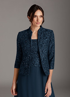 Azazie Cornelia Mother of the Bride Dresses Dark Navy Sheath Square Neckline Sequins Chiffon Dress image8