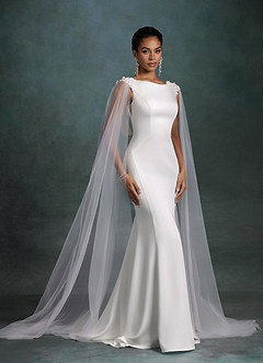 Azazie Oaklynn Wedding Dresses Diamond White Mermaid Boatneck Crepe Back Satin Dress image9