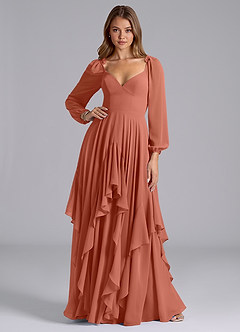 Azazie Karan Bridesmaid Dresses Clay A-Line Long Sleeve Chiffon Dress image3