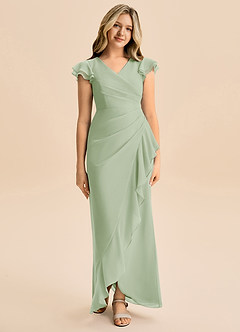 Azazie Julie Junior Dusty Sage Mermaid Ruched Chiffon Dress image4
