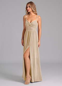 Azazie Zeya Bridesmaid Dresses Champagne A-Line Pleated Velvet Dress image6