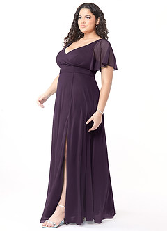 Azazie Induh Bridesmaid Dresses Plum A-Line Flutter V-neck Mesh Dress image9