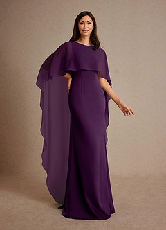 Azazie Milfred Mother of the Bride Dresses Grape Sheath Boatneck Stretch Satin Dress image3